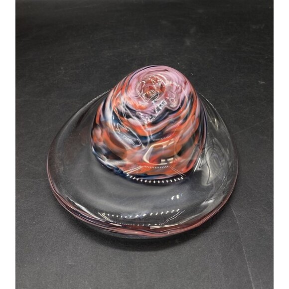 Art Glass Round Shaped Paperweight Paper Clip Holder End Of Day Abstract - Picture 6 of 10